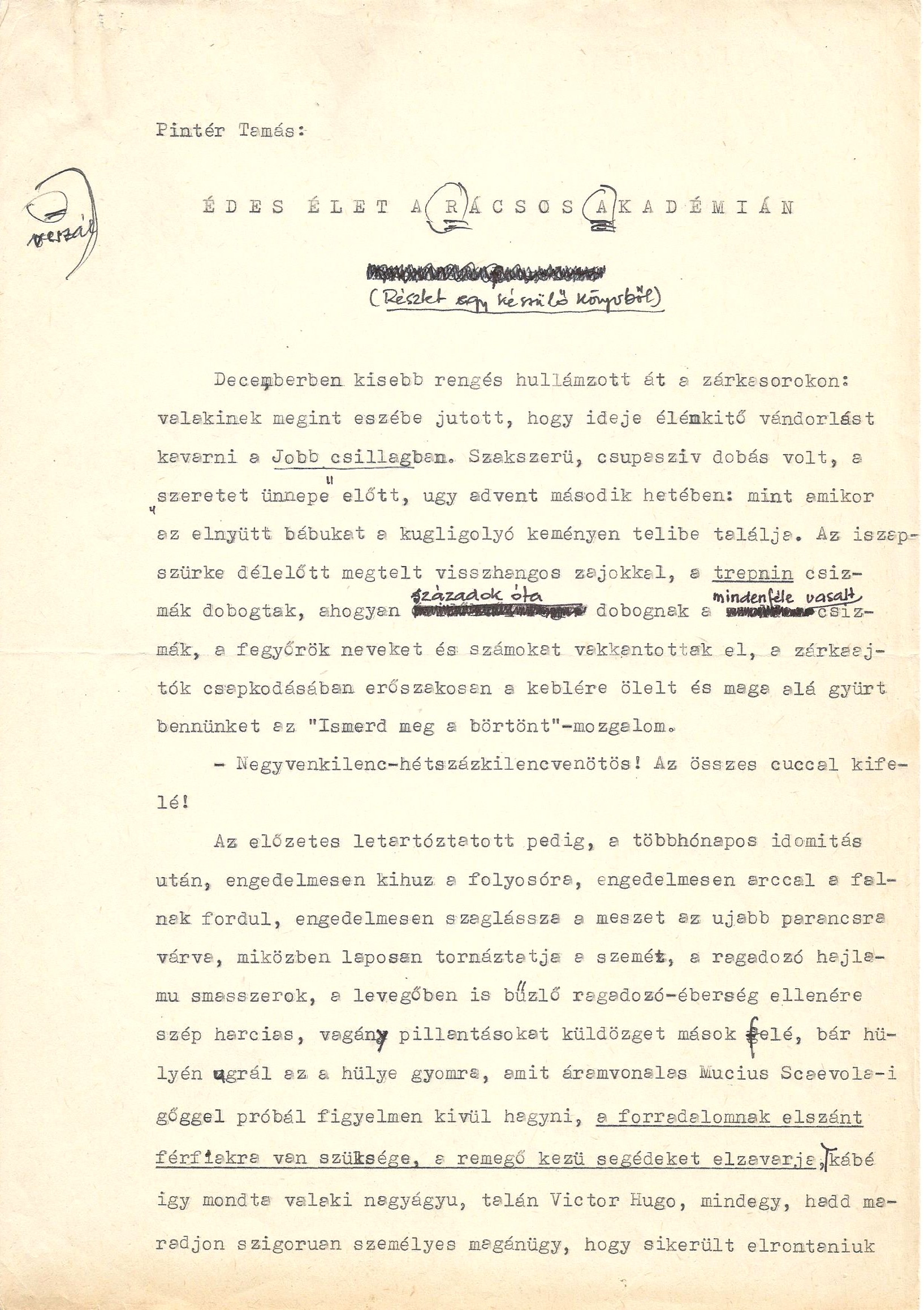 A typed manuscript page covered in handwritten corrections and crossings out.